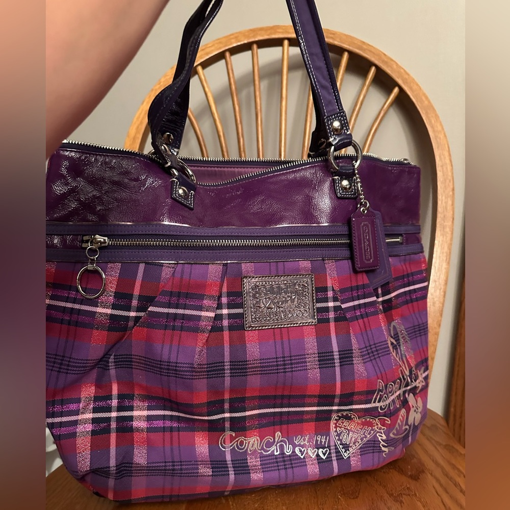Coach Poppy Purple Plaid Purse